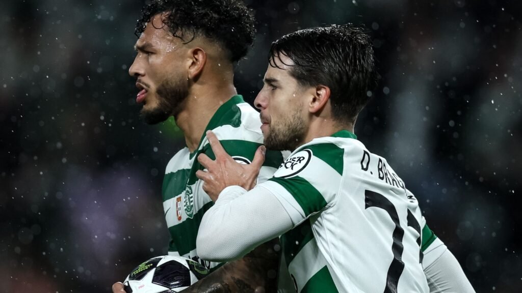 Luis Suárez anotando su gol. Cortesia: X - @SportingCP