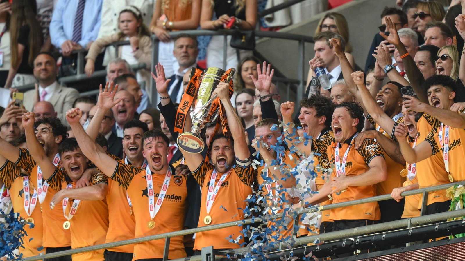 El Hull City celebrando el triunfo sobre el Middlesbrough