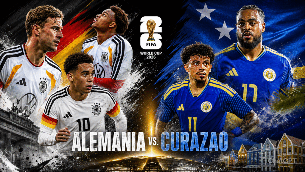 Alemania debuta ante Curazao en Houston, Texas en uno de los duelos más desiguales de este Mundial 2026. | Foto producida con IA