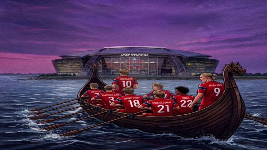 Los jugadores de Noruega aplican el ritual del saludo en cada partido ganado del Mundial 2026. Fuente Imagen: Creado con Inteligencia Artificial y Fútbol Noruego.