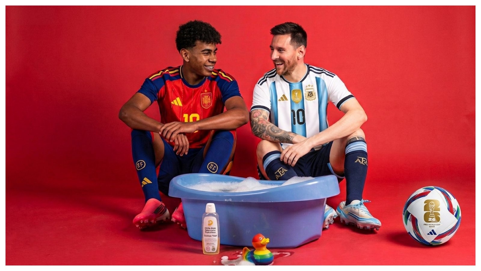 Lionel Messi y Lamine Yamal junto a una tina