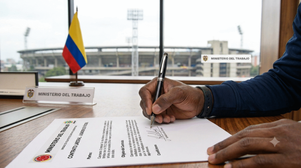 Futbolista firmando contrato