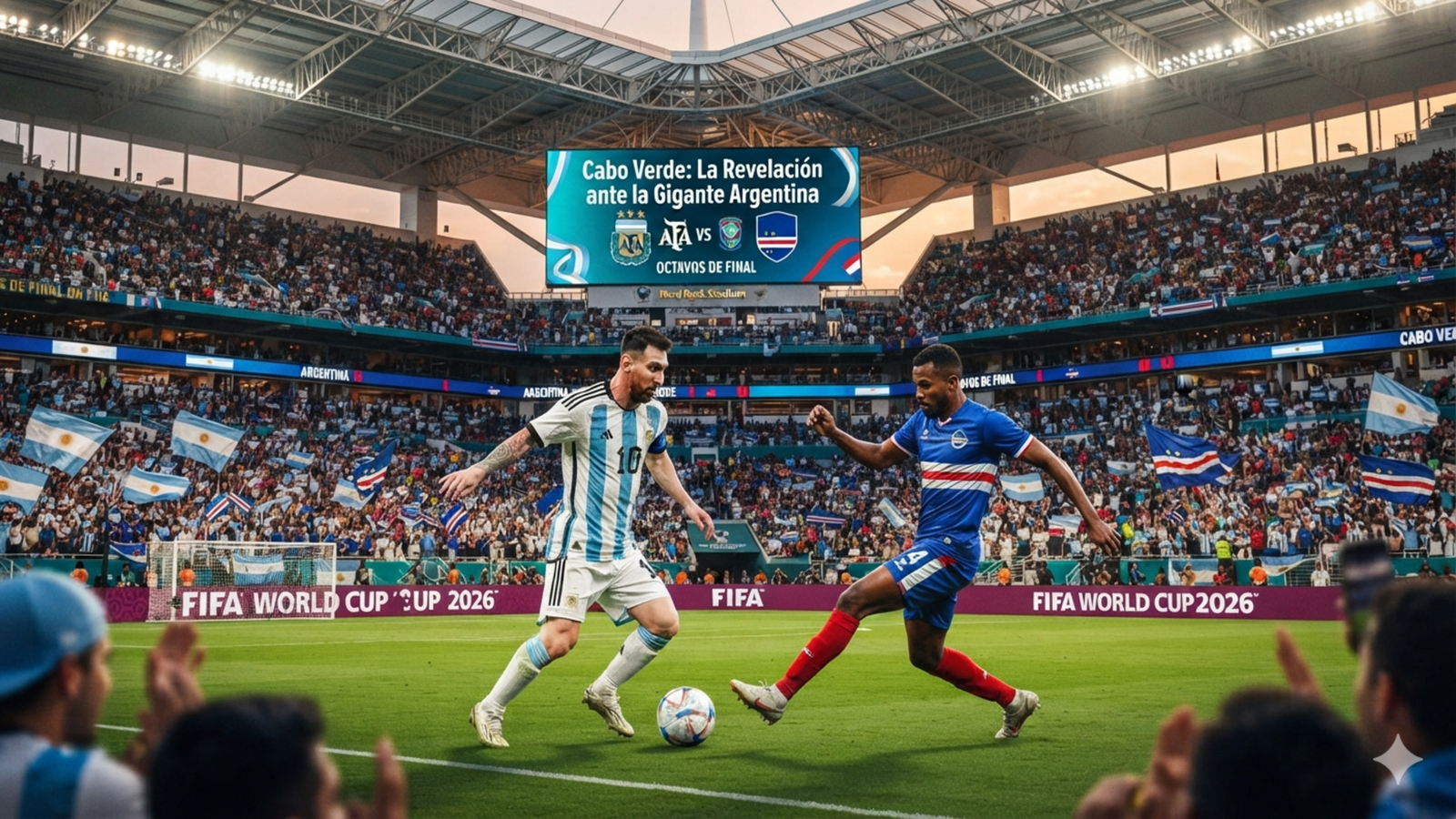 Argentina llega con puntaje perfecto y un andar arrollador, mientras que Cabo Verde hace historia como la cenicienta invicta tras empatar sus tres partidos en la fase de grupos del Mundial 2026. Fuente/Imagen: La imagen fue creada con Inteligencia Artificial.