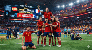 España jugará su segunda final del Mundo, después de vencer a las estrella de la Selección de Francia en la semifinal del Mundial 2026. Fuente/Imagen: La imagen fue creada por IA.