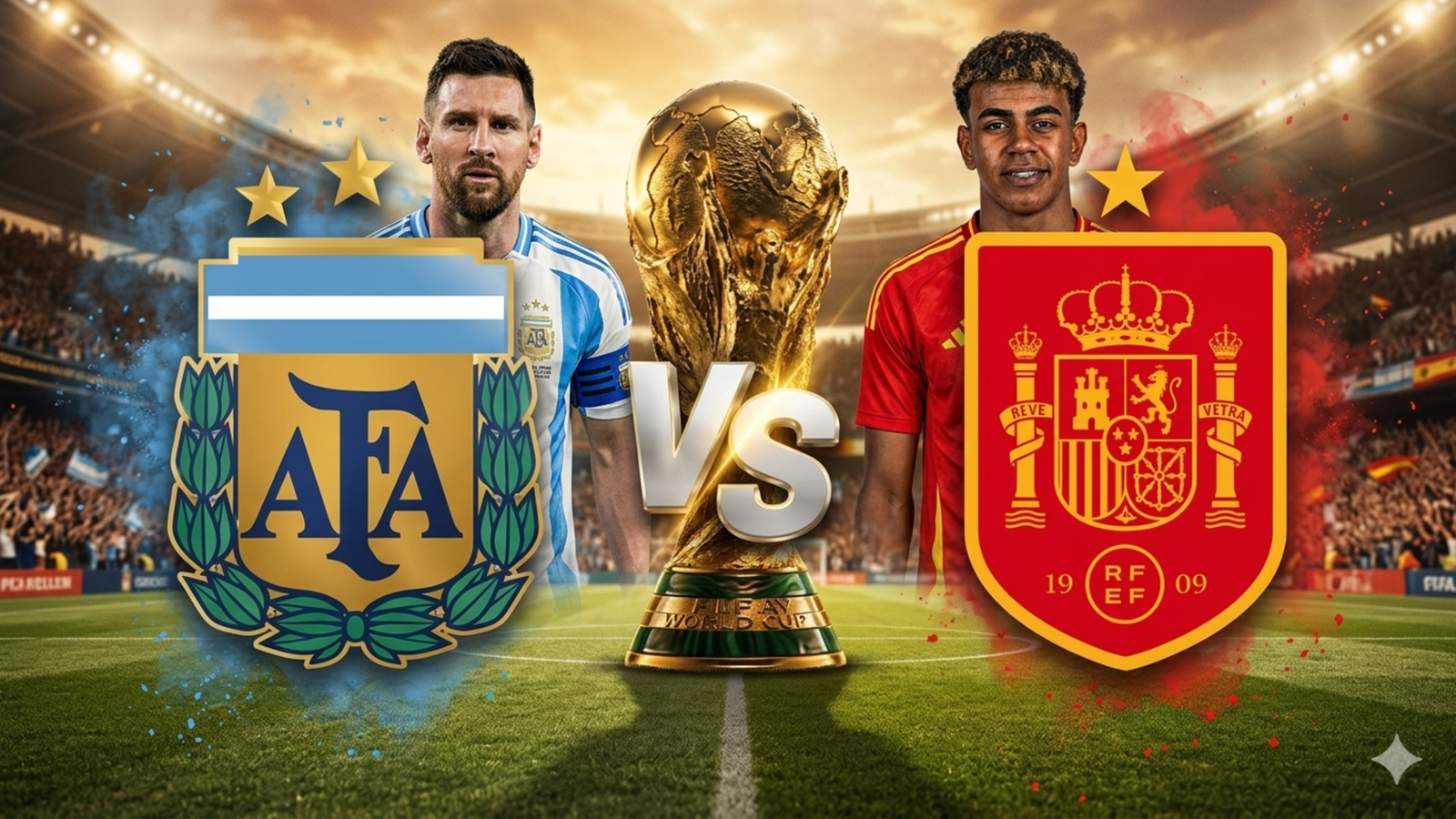 La leyenda vs. La promesa: Messi ante Yamal, Argentina frente a España en la Final del Mundial 2026. Fuente/Imagen La imagen fue creada con IA.
