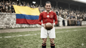 Alessandro Frigerio el histórico futbolista nacido en Colombia en triunfar en el fútbol europeo y jugar un Mundial con la Selección de Suiza. Fuente/Imagen: La Imgan fue generada con inteligencia Artificial.