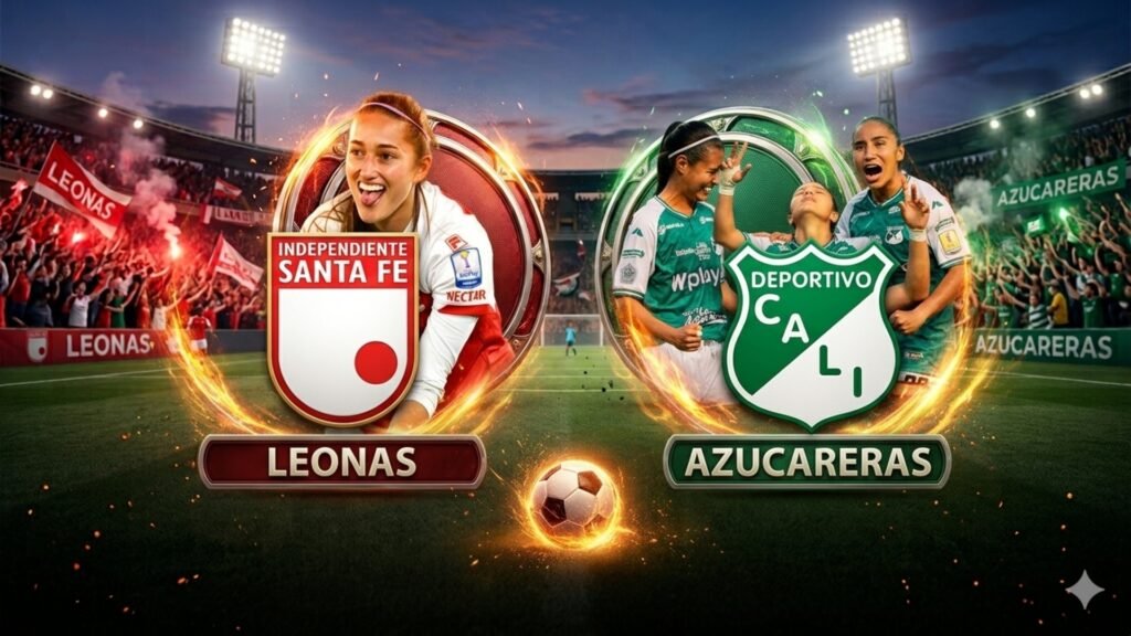 Todo listo para el primer sorbo de la gran final de la Liga BetPlay Femenina entre Independiente Santa Fe y Deportivo Cali. Fuente/Imagen: La imagen fue generada con IA.