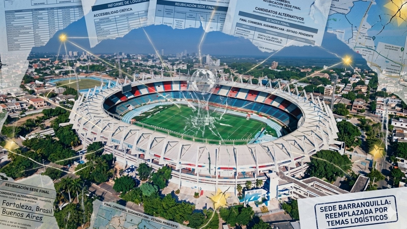 Incertidumbre total: la sede de la gran final de la Copa Sudamericana podría mudarse debido a problemas de accesibilidad. Fuente/Imagen: La imagen fue creada con Inteligencia Artificial.