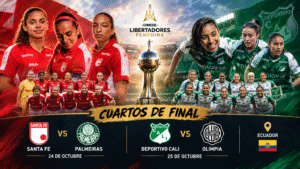 Santa Fe vs. Palmeiras y Deportivo Cali vs. Olimpia buscarán su pase a las semifinales de la Copa Libertadores Femenina en Ecuador. Fuente/Imagen: La imagen fue generada con IA