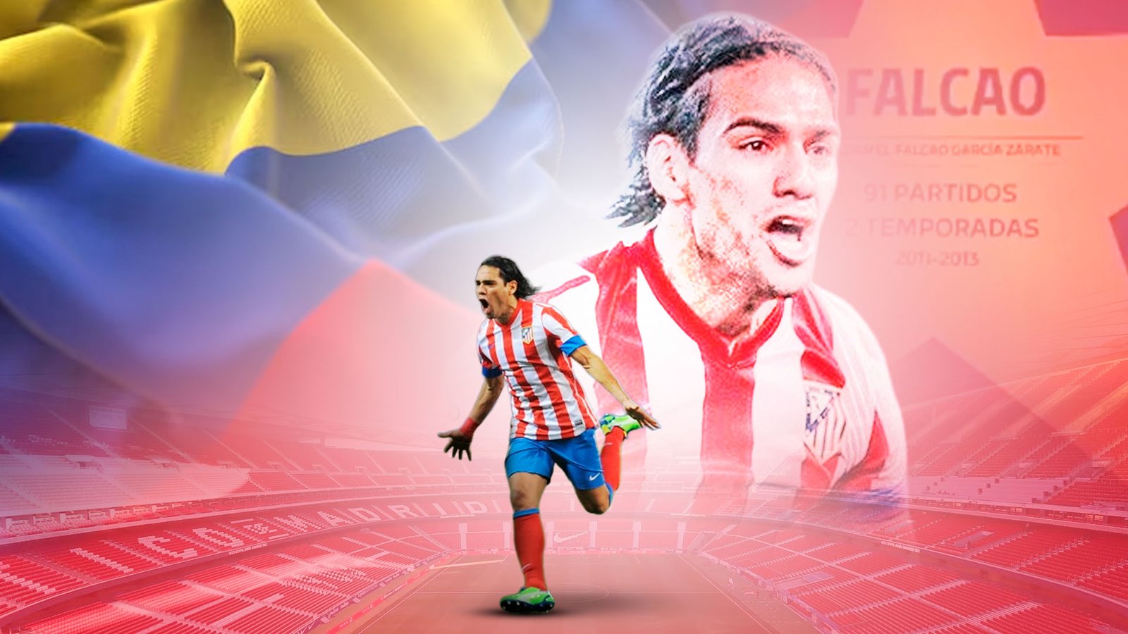 Dos temporadas, tres títulos y 91 goles le bastaron a Falcao para hacerse un espacio en el Paseo de Leyendas del Atlético de Madrid. | Foto. Montaje Galería Deportiva
