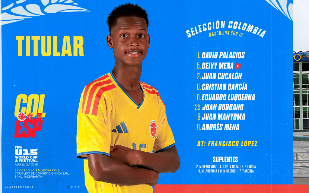 Alineaciòn de la Seleccion Colombia Sub-15 contra España. Foto: fcf.com.co